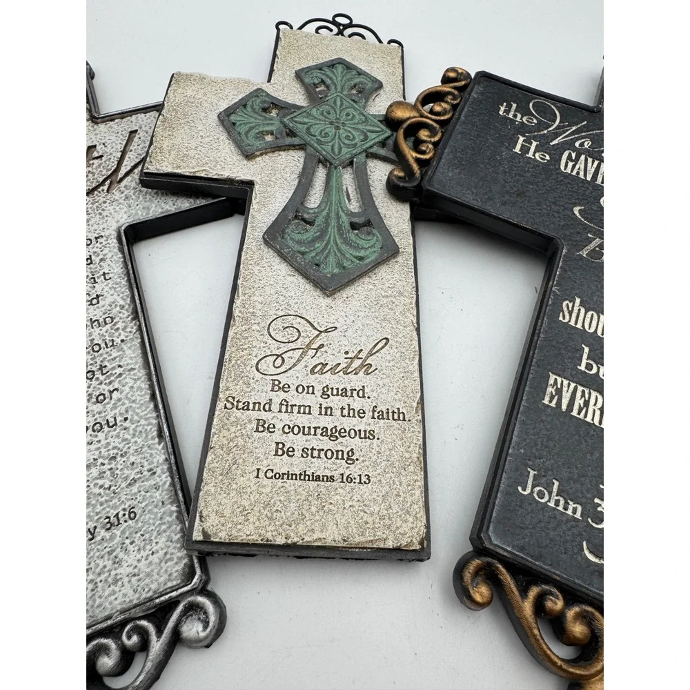 Set of 3 Religious Wall Crosses Bible Verse Scripture Faith John‎ 3:16 Decor